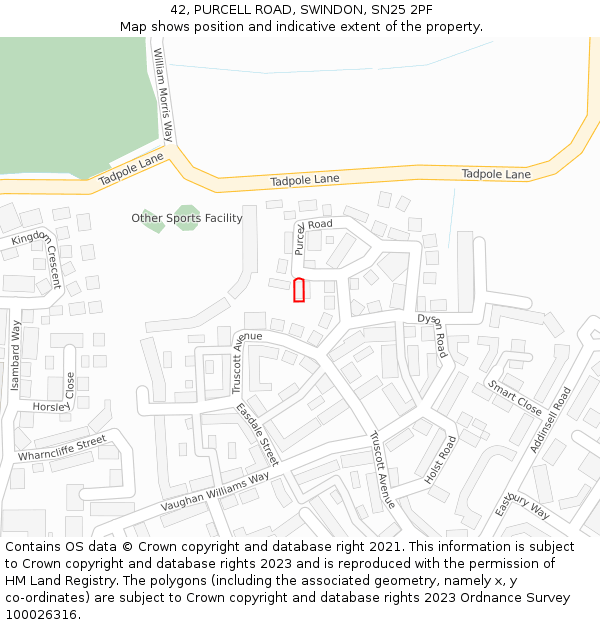 42, PURCELL ROAD, SWINDON, SN25 2PF: Location map and indicative extent of plot
