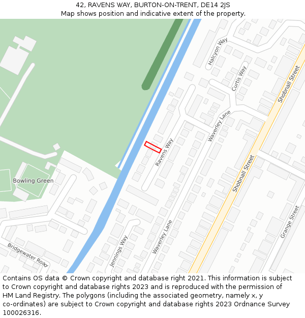 42, RAVENS WAY, BURTON-ON-TRENT, DE14 2JS: Location map and indicative extent of plot