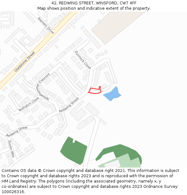 42, REDWING STREET, WINSFORD, CW7 4FF: Location map and indicative extent of plot
