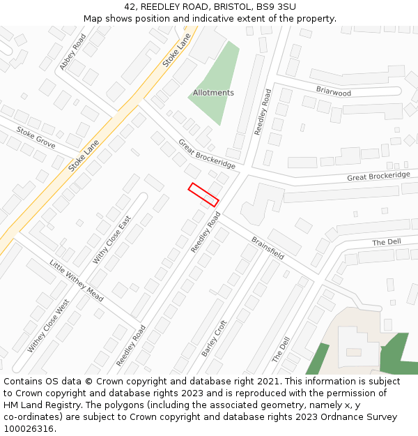 42, REEDLEY ROAD, BRISTOL, BS9 3SU: Location map and indicative extent of plot