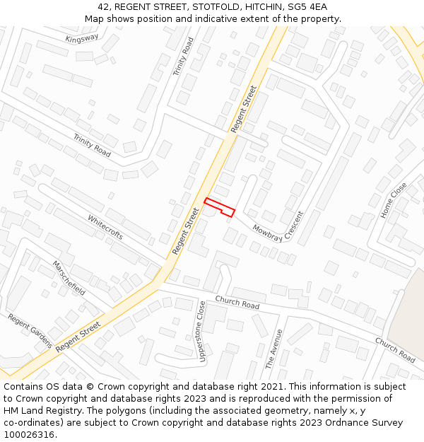 42, REGENT STREET, STOTFOLD, HITCHIN, SG5 4EA: Location map and indicative extent of plot