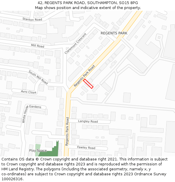 42, REGENTS PARK ROAD, SOUTHAMPTON, SO15 8PG: Location map and indicative extent of plot