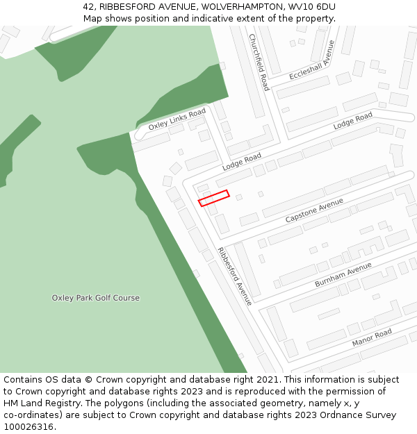 42, RIBBESFORD AVENUE, WOLVERHAMPTON, WV10 6DU: Location map and indicative extent of plot