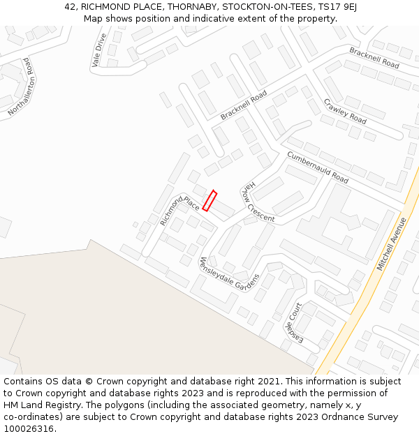 42, RICHMOND PLACE, THORNABY, STOCKTON-ON-TEES, TS17 9EJ: Location map and indicative extent of plot
