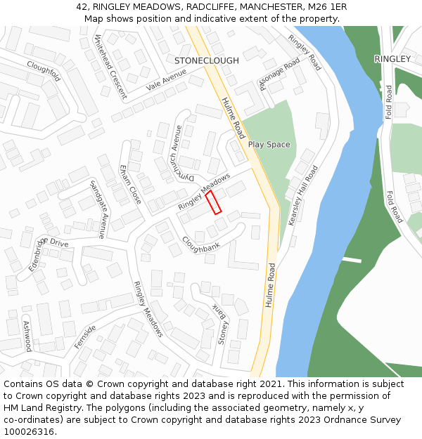42, RINGLEY MEADOWS, RADCLIFFE, MANCHESTER, M26 1ER: Location map and indicative extent of plot