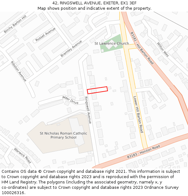 42, RINGSWELL AVENUE, EXETER, EX1 3EF: Location map and indicative extent of plot