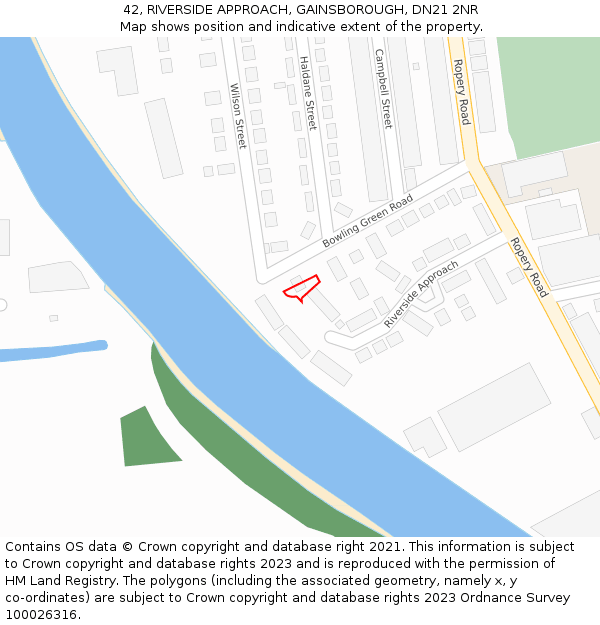 42, RIVERSIDE APPROACH, GAINSBOROUGH, DN21 2NR: Location map and indicative extent of plot