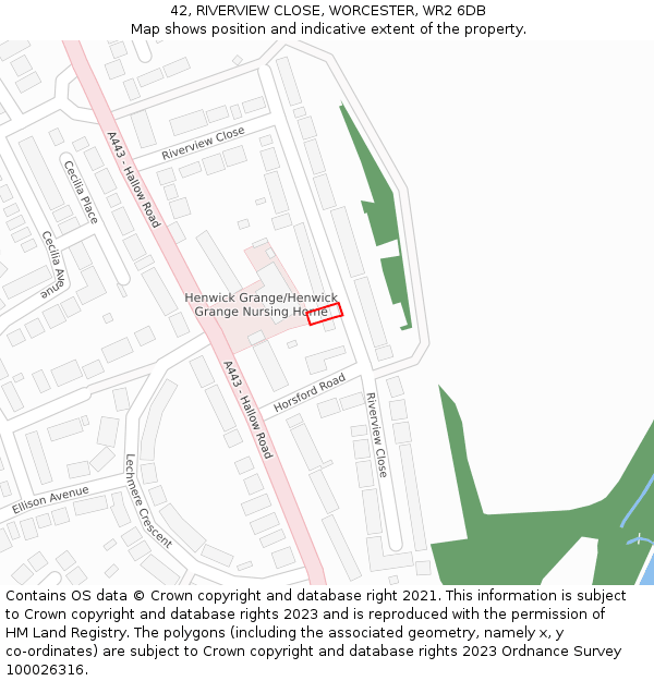 42, RIVERVIEW CLOSE, WORCESTER, WR2 6DB: Location map and indicative extent of plot