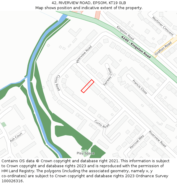42, RIVERVIEW ROAD, EPSOM, KT19 0LB: Location map and indicative extent of plot
