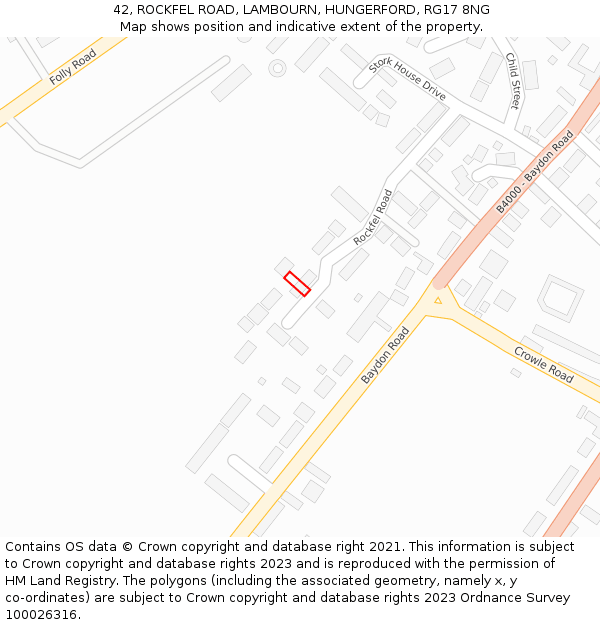 42, ROCKFEL ROAD, LAMBOURN, HUNGERFORD, RG17 8NG: Location map and indicative extent of plot