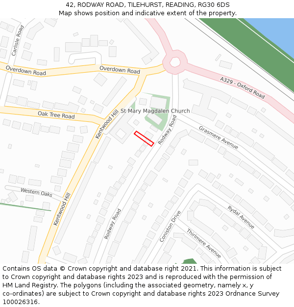 42, RODWAY ROAD, TILEHURST, READING, RG30 6DS: Location map and indicative extent of plot