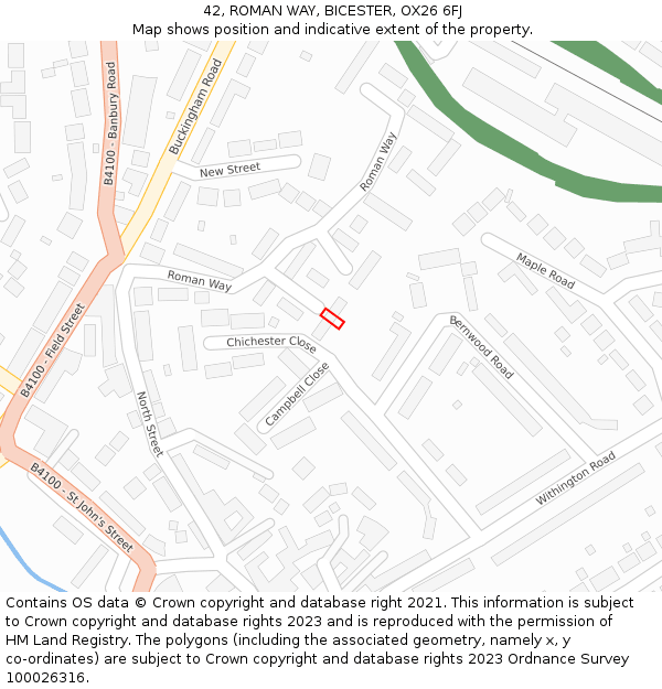 42, ROMAN WAY, BICESTER, OX26 6FJ: Location map and indicative extent of plot