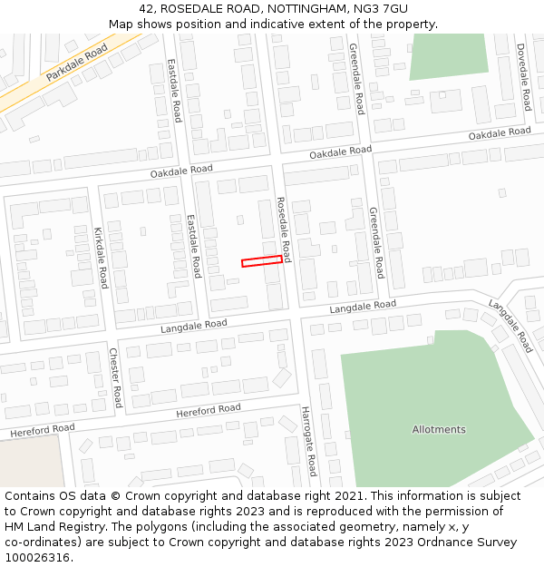 42, ROSEDALE ROAD, NOTTINGHAM, NG3 7GU: Location map and indicative extent of plot