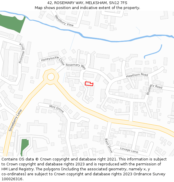 42, ROSEMARY WAY, MELKSHAM, SN12 7FS: Location map and indicative extent of plot