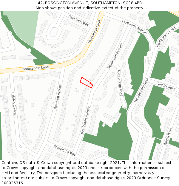 42, ROSSINGTON AVENUE, SOUTHAMPTON, SO18 4RR: Location map and indicative extent of plot