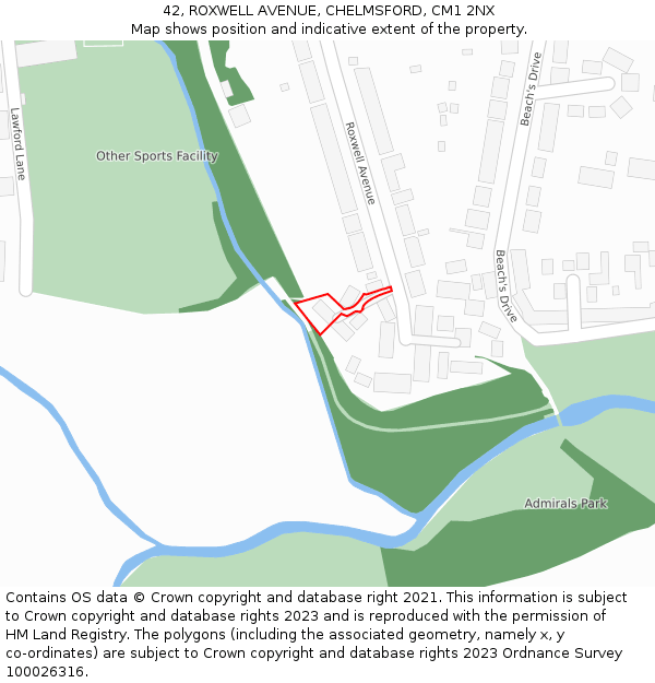42, ROXWELL AVENUE, CHELMSFORD, CM1 2NX: Location map and indicative extent of plot