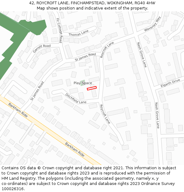 42, ROYCROFT LANE, FINCHAMPSTEAD, WOKINGHAM, RG40 4HW: Location map and indicative extent of plot