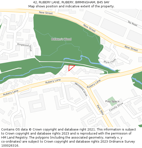 42, RUBERY LANE, RUBERY, BIRMINGHAM, B45 9AY: Location map and indicative extent of plot