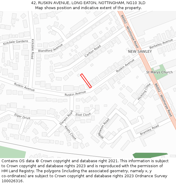 42, RUSKIN AVENUE, LONG EATON, NOTTINGHAM, NG10 3LD: Location map and indicative extent of plot