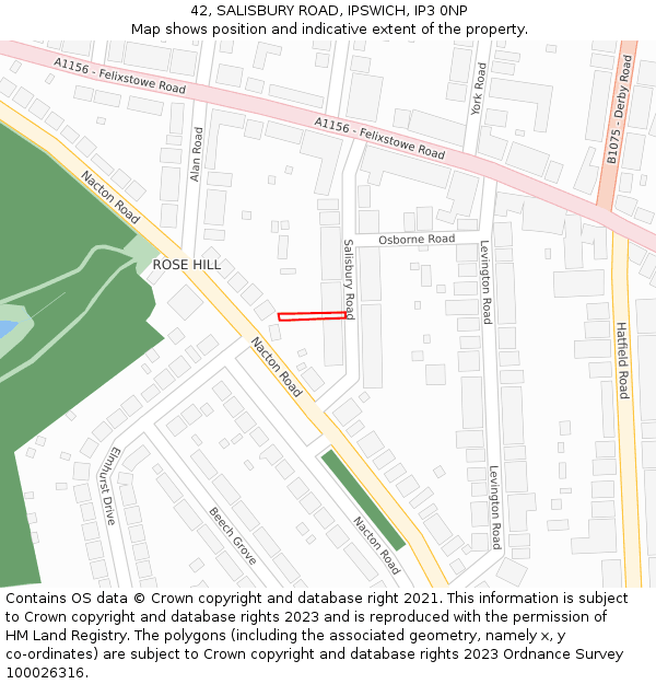 42, SALISBURY ROAD, IPSWICH, IP3 0NP: Location map and indicative extent of plot