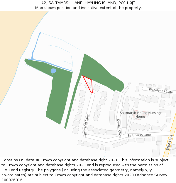 42, SALTMARSH LANE, HAYLING ISLAND, PO11 0JT: Location map and indicative extent of plot