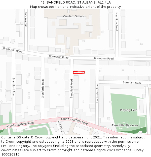 42, SANDFIELD ROAD, ST ALBANS, AL1 4LA: Location map and indicative extent of plot