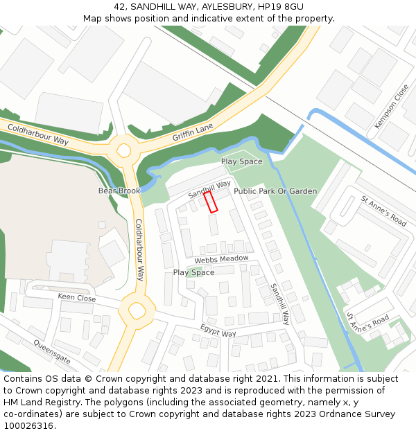 42, SANDHILL WAY, AYLESBURY, HP19 8GU: Location map and indicative extent of plot