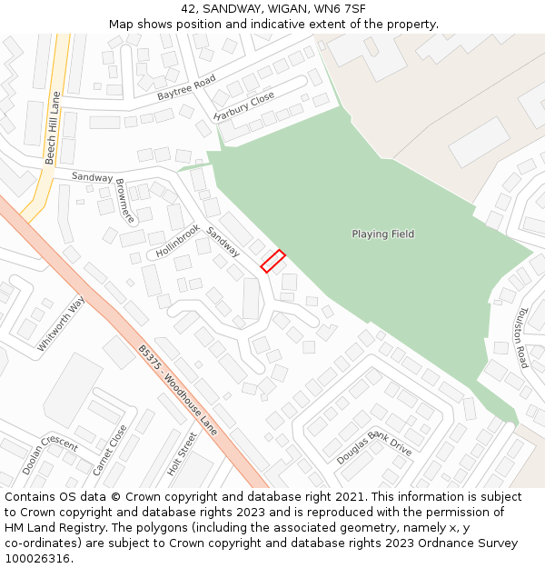 42, SANDWAY, WIGAN, WN6 7SF: Location map and indicative extent of plot
