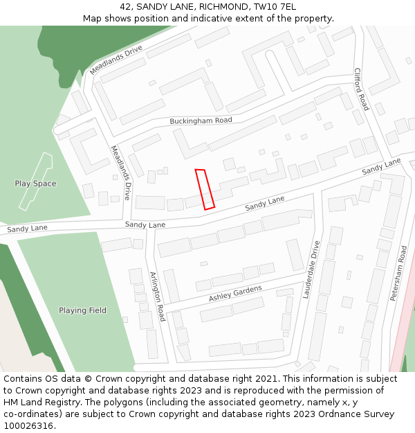 42, SANDY LANE, RICHMOND, TW10 7EL: Location map and indicative extent of plot
