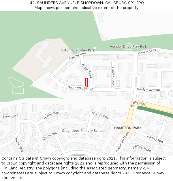 42, SAUNDERS AVENUE, BISHOPDOWN, SALISBURY, SP1 3PQ: Location map and indicative extent of plot
