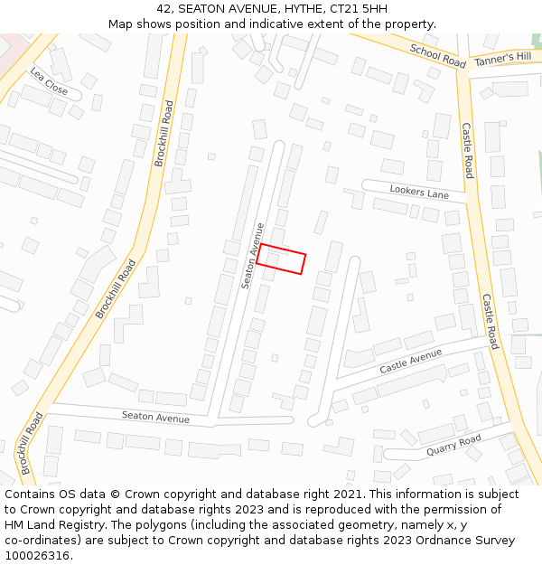 42, SEATON AVENUE, HYTHE, CT21 5HH: Location map and indicative extent of plot