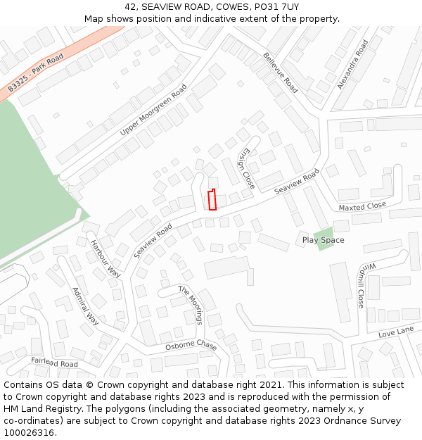 42, SEAVIEW ROAD, COWES, PO31 7UY: Location map and indicative extent of plot