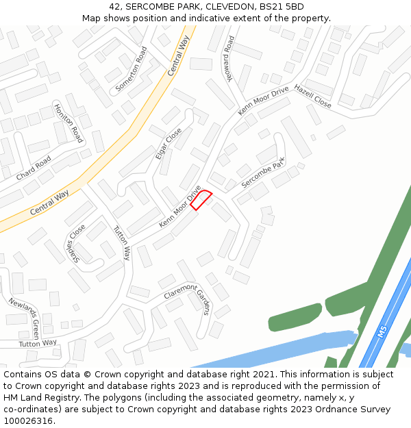 42, SERCOMBE PARK, CLEVEDON, BS21 5BD: Location map and indicative extent of plot