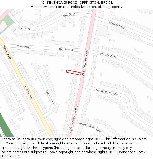 42, SEVENOAKS ROAD, ORPINGTON, BR6 9JL: Location map and indicative extent of plot