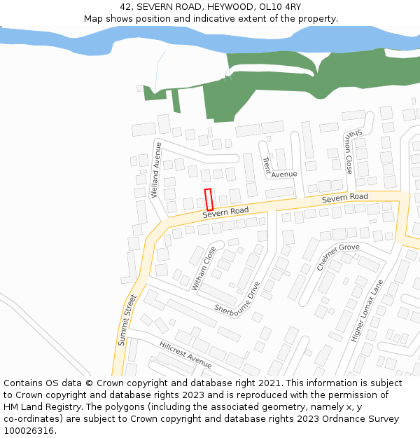42, SEVERN ROAD, HEYWOOD, OL10 4RY: Location map and indicative extent of plot