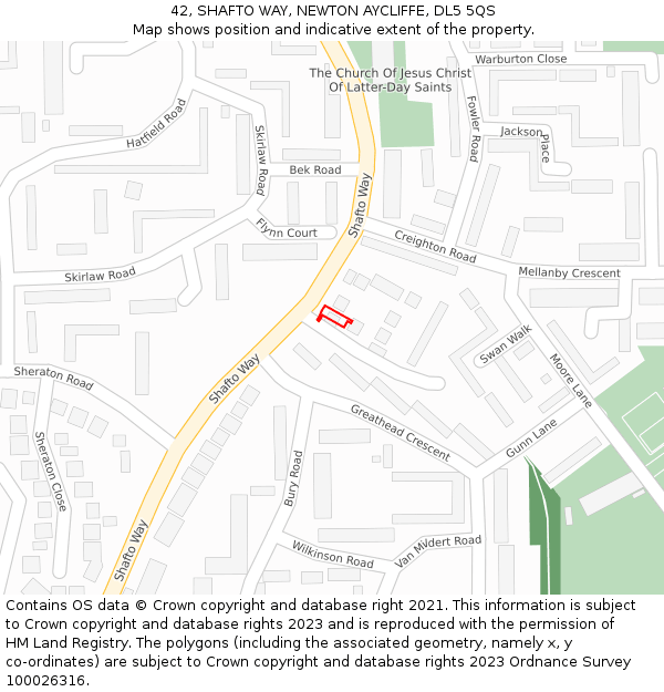 42, SHAFTO WAY, NEWTON AYCLIFFE, DL5 5QS: Location map and indicative extent of plot