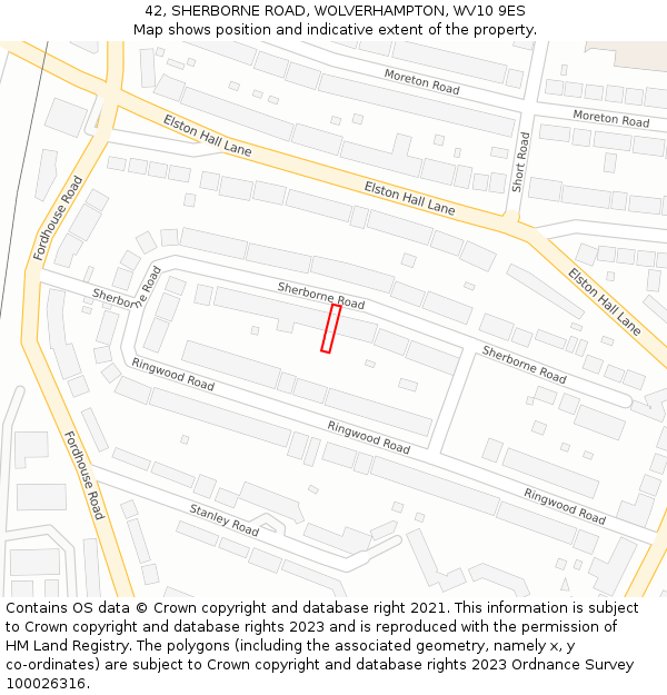 42, SHERBORNE ROAD, WOLVERHAMPTON, WV10 9ES: Location map and indicative extent of plot