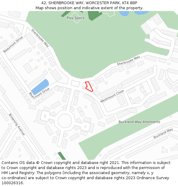 42, SHERBROOKE WAY, WORCESTER PARK, KT4 8BP: Location map and indicative extent of plot