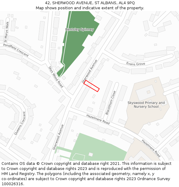 42, SHERWOOD AVENUE, ST ALBANS, AL4 9PQ: Location map and indicative extent of plot