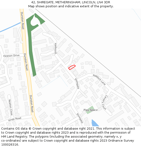 42, SHIREGATE, METHERINGHAM, LINCOLN, LN4 3DR: Location map and indicative extent of plot