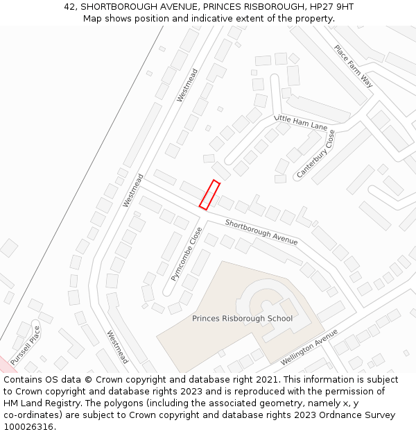 42, SHORTBOROUGH AVENUE, PRINCES RISBOROUGH, HP27 9HT: Location map and indicative extent of plot