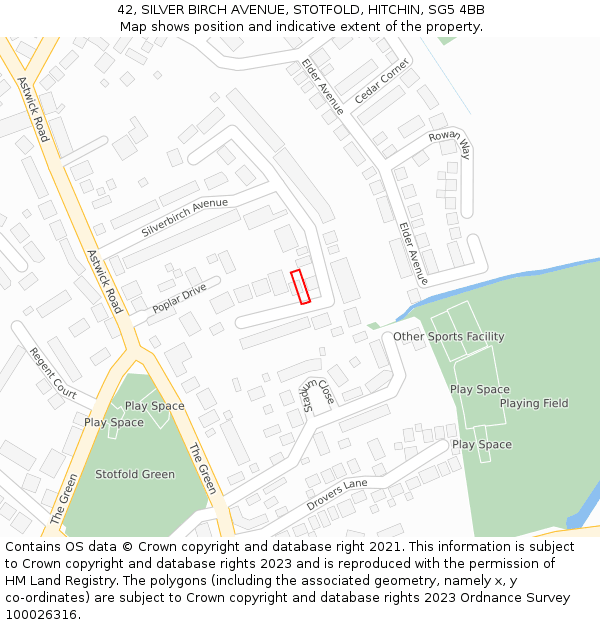 42, SILVER BIRCH AVENUE, STOTFOLD, HITCHIN, SG5 4BB: Location map and indicative extent of plot