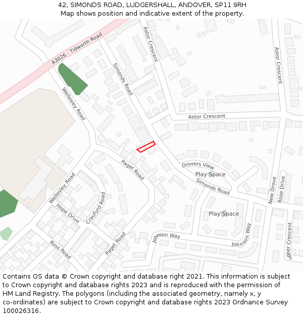 42, SIMONDS ROAD, LUDGERSHALL, ANDOVER, SP11 9RH: Location map and indicative extent of plot
