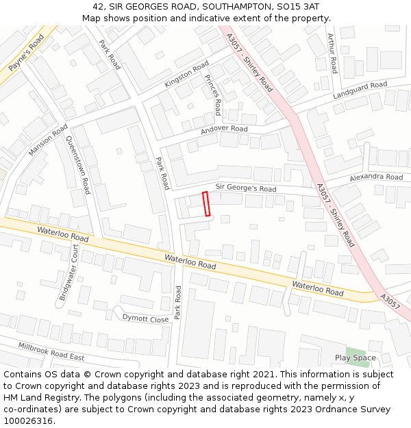 42, SIR GEORGES ROAD, SOUTHAMPTON, SO15 3AT: Location map and indicative extent of plot