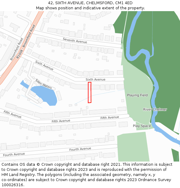 42, SIXTH AVENUE, CHELMSFORD, CM1 4ED: Location map and indicative extent of plot