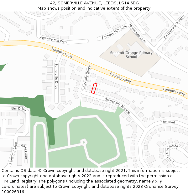42, SOMERVILLE AVENUE, LEEDS, LS14 6BG: Location map and indicative extent of plot