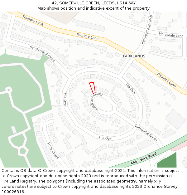 42, SOMERVILLE GREEN, LEEDS, LS14 6AY: Location map and indicative extent of plot