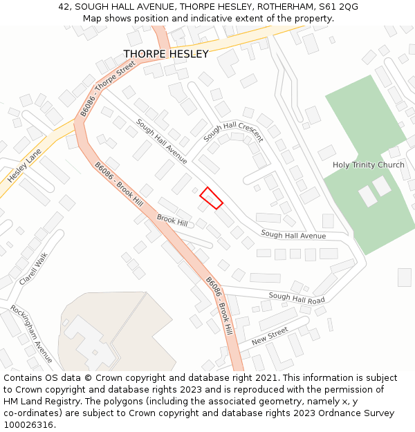 42, SOUGH HALL AVENUE, THORPE HESLEY, ROTHERHAM, S61 2QG: Location map and indicative extent of plot