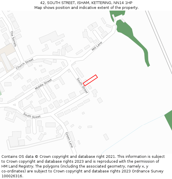 42, SOUTH STREET, ISHAM, KETTERING, NN14 1HP: Location map and indicative extent of plot