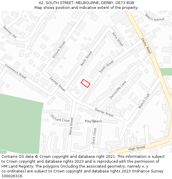 42, SOUTH STREET, MELBOURNE, DERBY, DE73 8GB: Location map and indicative extent of plot